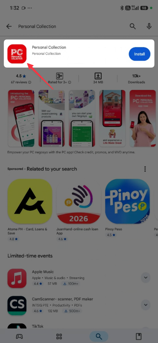 Step 3: Personal Collection App icon in the app store